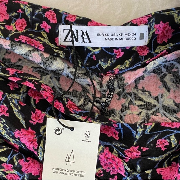 Zara Pink & Black Coquette Girl Floral Draped mini skirt size xs - Picture 6 of 7